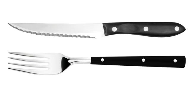 Nóż do steków 120 mm, z ząbkami, uchwyt z tworzywa pom, wraz z widelcem Wariant podstawowy