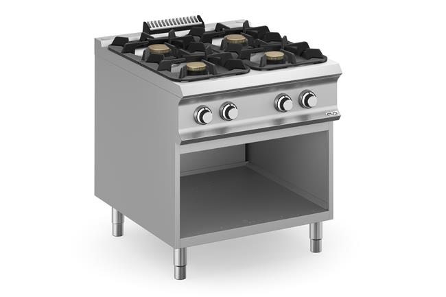 Kuchnia gazowa z nowymi palnikami FLEX BURNERS o mocy 7 kW i 11 kW, na podstawie z trzech stron zamkniętej - kod FB98AXL Wariant podstawowy