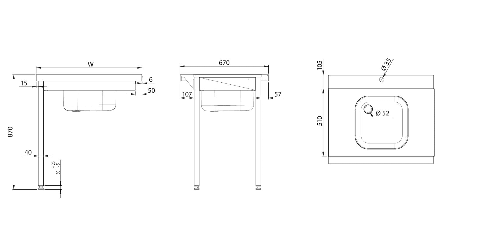 Stół załadowczy prawy | skręcany | na dwóch nogach | do zmywarek RQ1000 | 800x750x880 mm