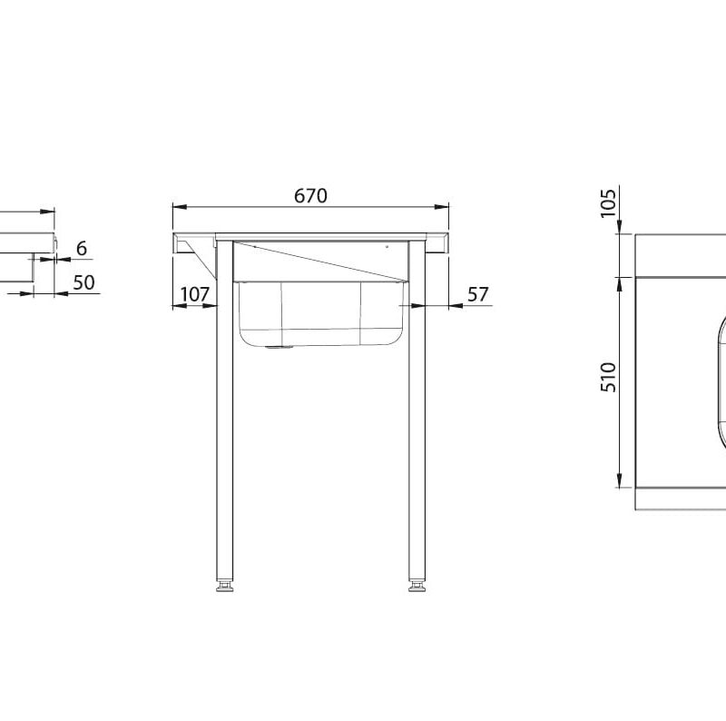 Stół załadowczy lewy | skręcany | na dwóch nogach | do zmywarek RQ1000 | 800x750x880 mm