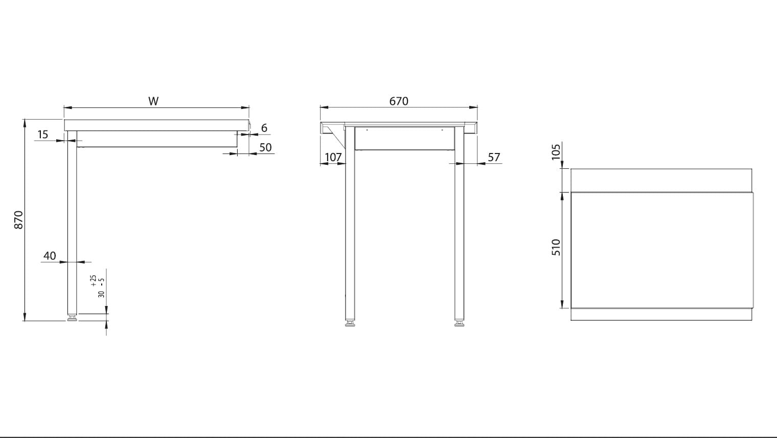 Stół wyładowczy lewy | skręcany | na dwóch nogach | do zmywarek RQ1000 | 800x750x880 mm
