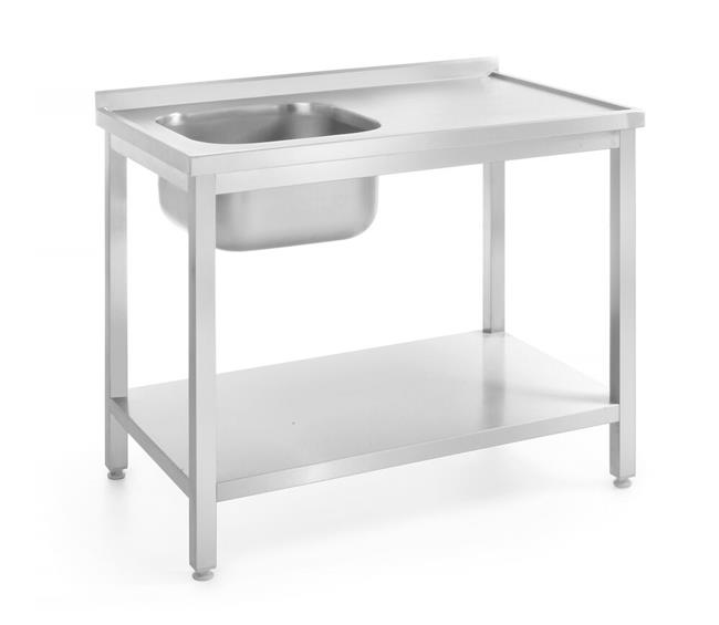 Stół ze zlewem 1-komorowym i półką – skręcany, głębokość 600 mm, HENDI, Kitchen Line, Lokalizacja komory - po lewej, 1000x600x(H)850mm Wariant podstawowy