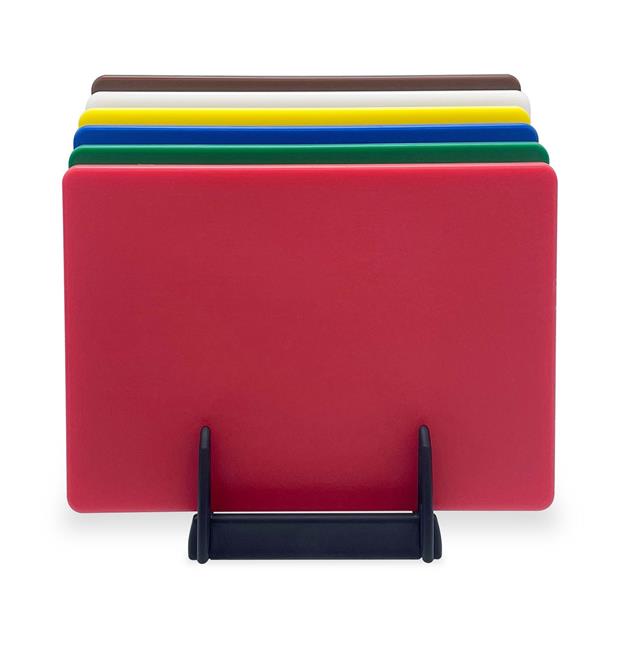 Zestaw 6 desek do krojenia HACCP ze stojakiem, HENDI, 6 szt., 450x300x(H)10mm Wariant podstawowy