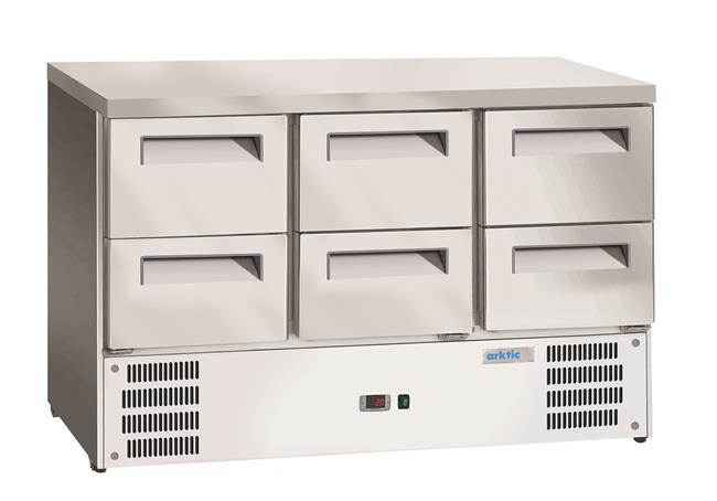 Stół chłodniczy z 6 szufladami, Arktic, GN 1/1, 368L, 220-240V/304W, 1365x700x(H)855mm Wariant podstawowy