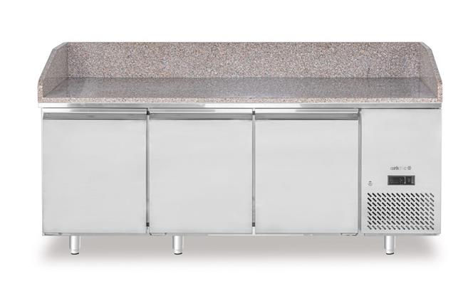 Stół chłodniczy do pizzy, 3-drzwiowy, z granitowym blatem, Arktic, 375L, granitowy, 230V/400W, 2010x800x(H)875mm Wariant podstawowy
