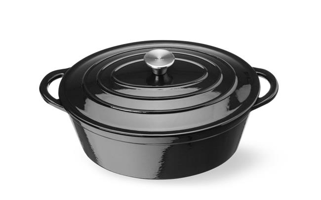 Garnek żeliwny emaliowany, HENDI, 6,88L, czarny, 405x255x(H)134mm, Owalny Wariant podstawowy